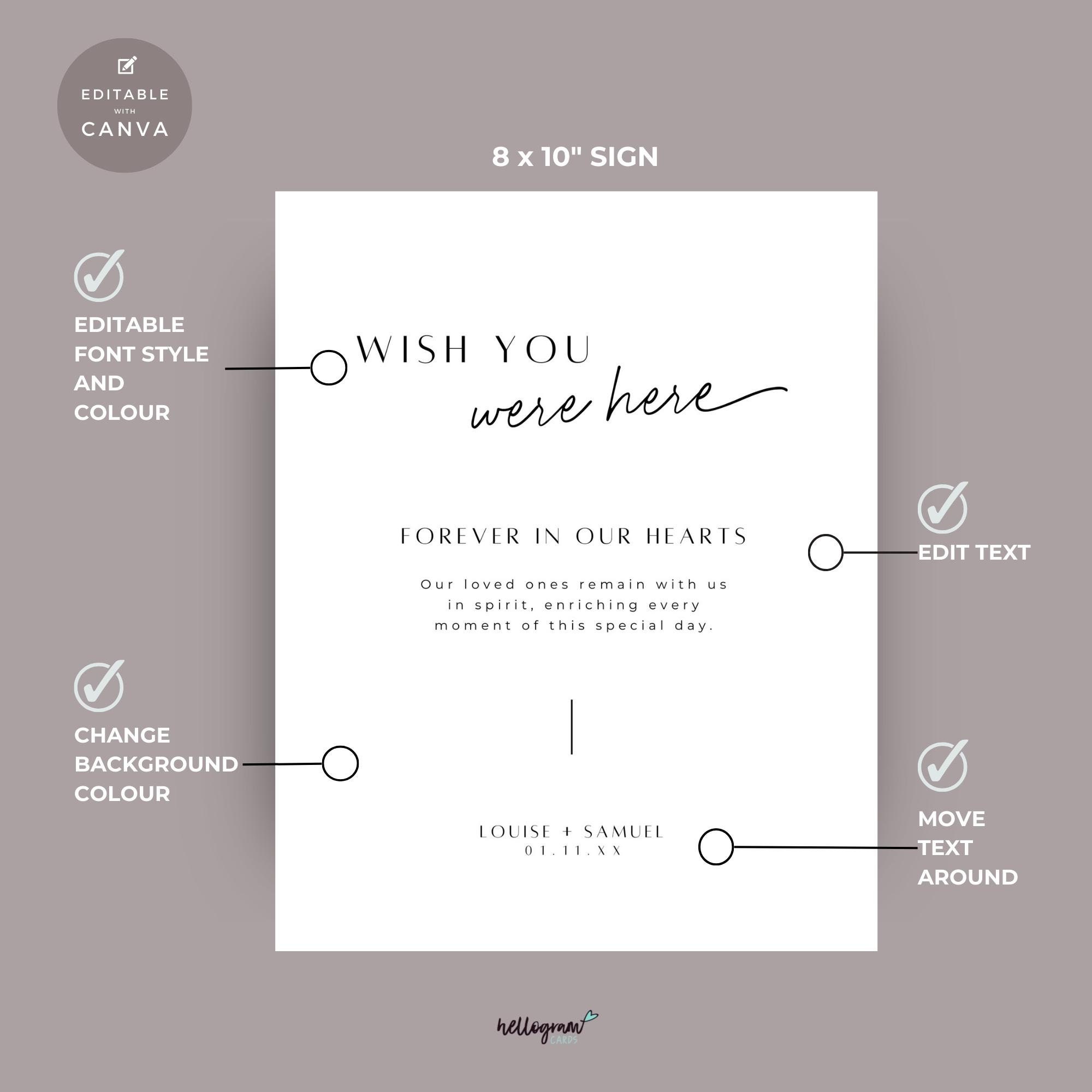 Wish You Were Here Sign, Simple in Loving Memory Wedding Printable ...