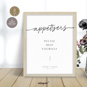 Wedding Sign Appetizers, Printable Modern Food Table Sign, Editable ...