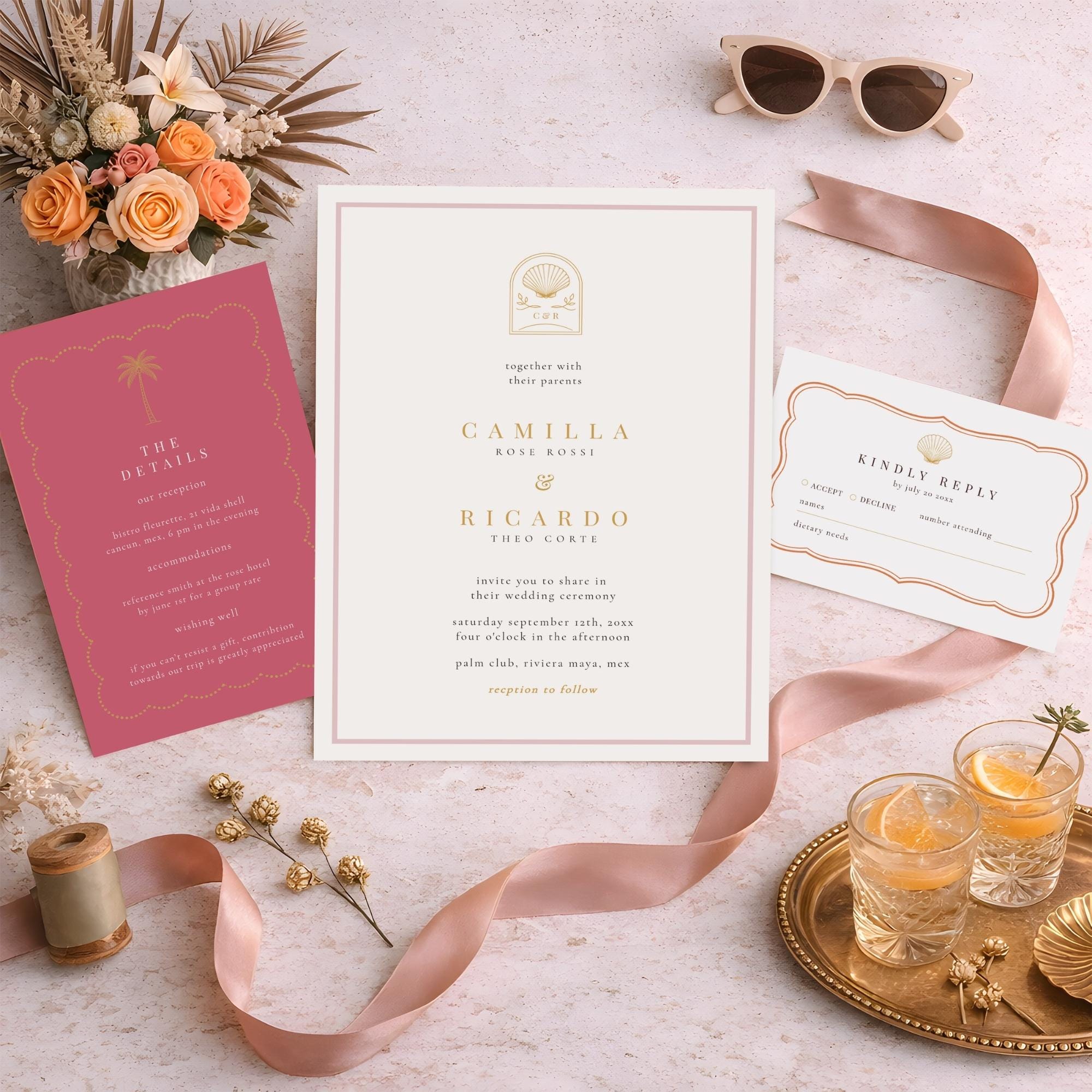 Pink Orange Wedding Invitation