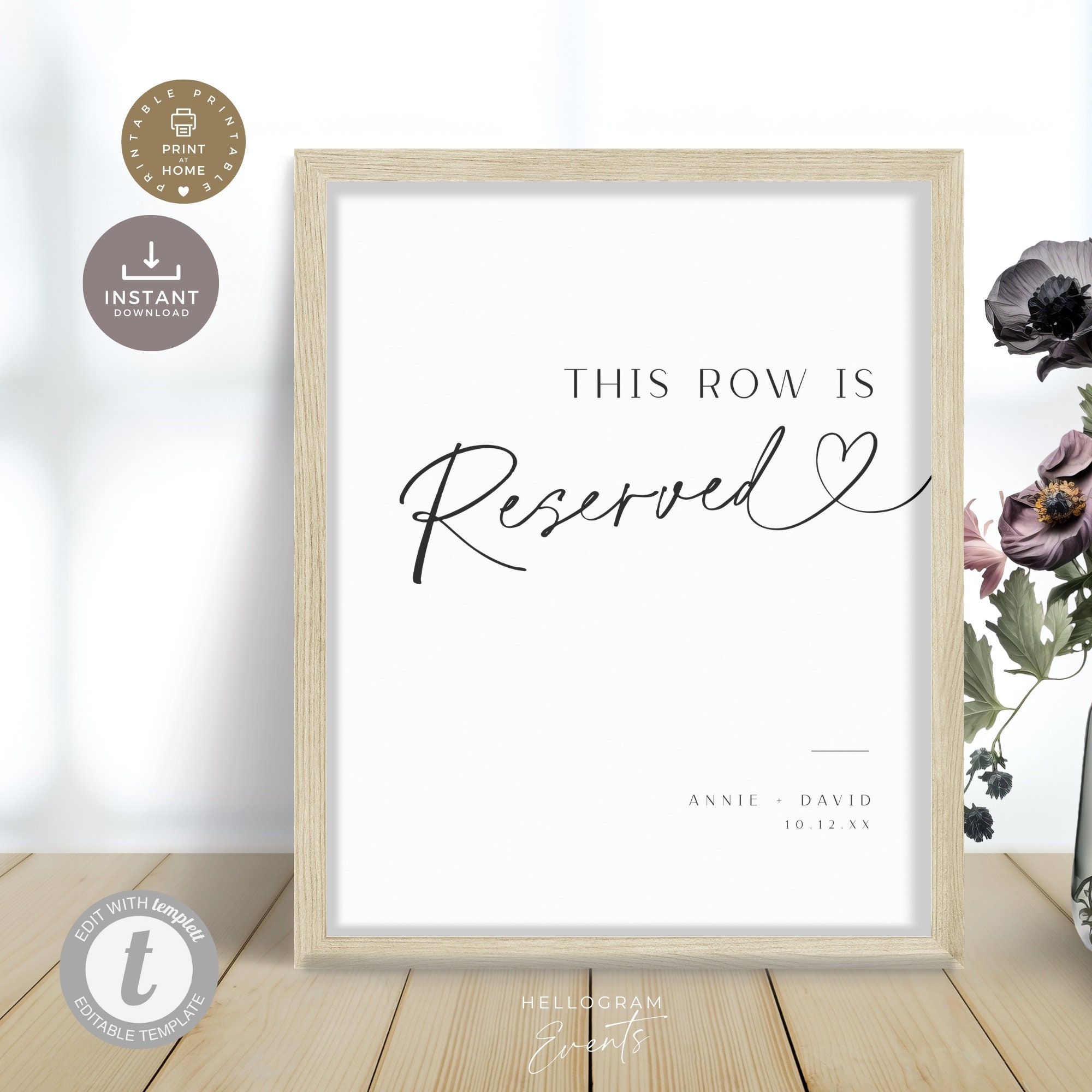 Minimalist Reserved Row Sign, Simple Saved Wedding Ceremony Seating ...