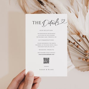 Bruiloft weekend detailkaart, QR-code bijlage sjabloon, minimalistische uitnodigen RSVP invoegen, moderne wensput, INSTANT download, wit, WED04