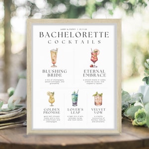 Bachelorette Signature Cocktail Schild Fotos, minimalistisches bearbeitbares Barmenü-Rezept, druckbare Vorlage für fünf Getränke, SOFORTIGER DOWNLOAD, WED01