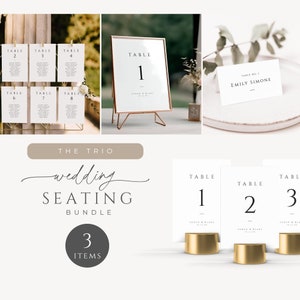May include: A set of three printable wedding table number cards with a minimalist design. The cards are white with black text and a thin black line. The text reads "Table 1", "Table 2", and "Table 3".