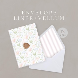 Rosa Floral Pergamin, Gestreift Umschlag Liner, Garten Einladung Wrap Vorlage, A7 Euro quadratische Klappe, Wildblume 5x7, SOFORTIGER DOWNLOAD, WED26