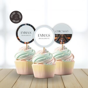 Chicago Bachelorette Party Cupcake Topper, Topper per torta città, Decorazioni per addio al nubilato, Addio al nubilato, DOWNLOAD immediato, Blu, BACHL11