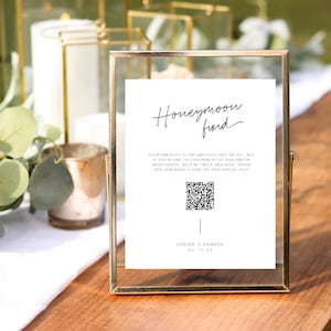 Panneau de mariage modifiable pour le fonds de lune de miel, modèle minimaliste de fonds de lune de miel, code QR de paiement moderne, Scan to Pay, TÉLÉCHARGEMENT IMMÉDIAT, blanc, MER02