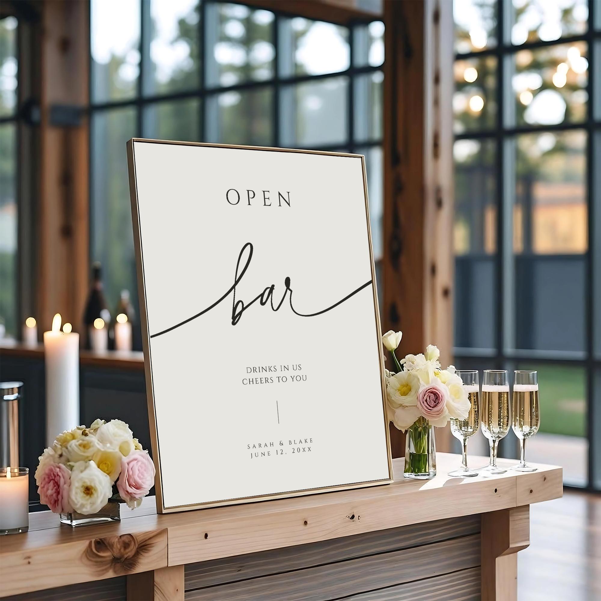 Open Bar Drinks on Us Sign, Wedding Reception Table Signage, Minimal ...
