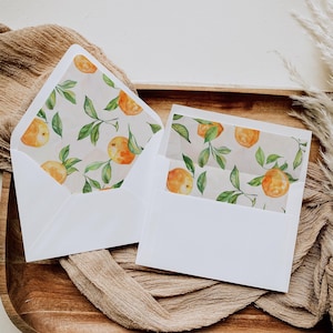 Forro para sobre de boda tropical, invitación de boda con cítricos naranjas imprimibles, plantilla de invitación a la playa, cuadrado A7, DESCARGA INSTANTÁNEA, MIÉRCOLES 15