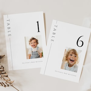 Numéros de table pour les photos de bébé Bar Mitzvah, modèle de carte imprimable pour photo d'enfance, sièges Bat Mitzvah, téléchargement immédiat, blanc, BAR04
