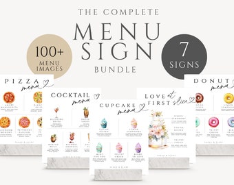 Food Sign Wedding Menu Bundle, Printable Cupcake Flavors, Pizza Bar, Signature Drink Cocktail, Minimal Cake, Donut, INSTANT DOWNLOAD, WED04