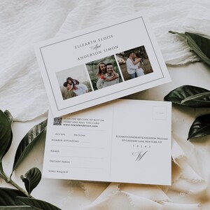QR Code RSVP Postcard, Black White Reply Card Invitation, Formal Traditional Wedding Insert, Minimal Photo Template, INSTANT download, WED32