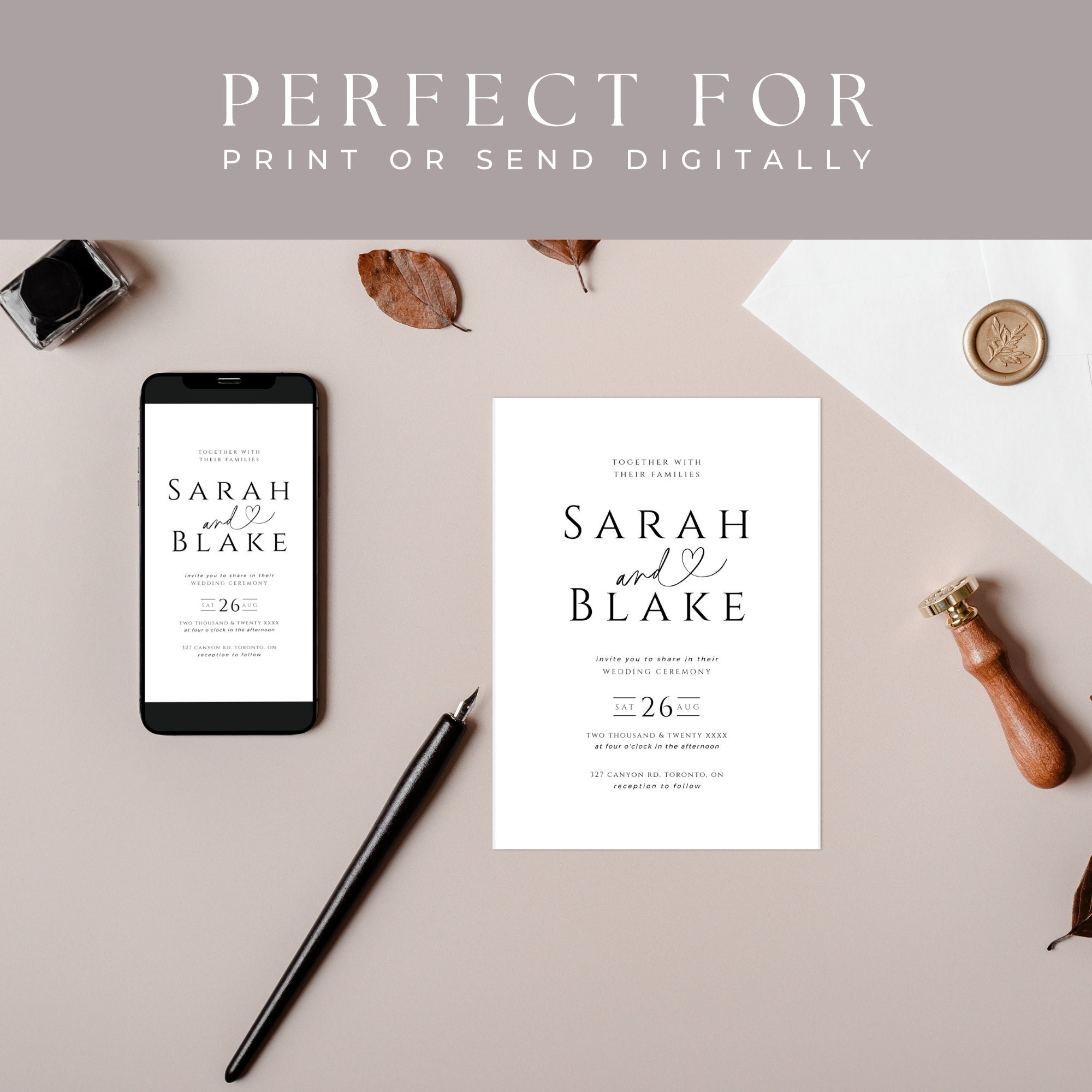 Multi Page Invitations Wedding Invitation Multiple Photo, Printable Minimalist Invite With ...