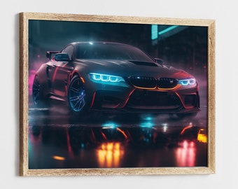 PRINTABLE Drenched Elegance: Digital Artwork Capturing a BMW in the Rain | Digital Artwork Showcasing a BMW in the Rain