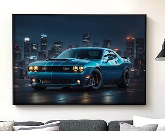 PRINTABLE Dodge Challenger SRT Roaring Power Unleashed in the City's Nightfall |  Showcasing the Power and Style of the Dodge Challenger SRT
