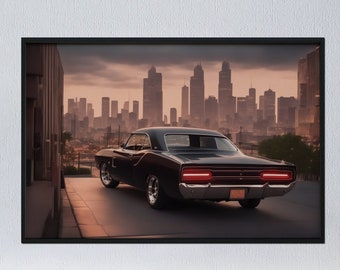 PRINTABLE Captivating Digital Artwork of a Dodge Charger in the Urban Landscape | Dodge Charger Dominating the City Streets
