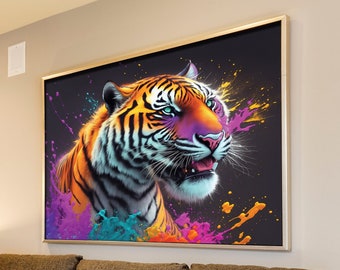 PRINTABLE Captivating Digital Artwork of a Radiant Tiger | Own a Captivating Digital Artwork of a Tiger in Neon Colors