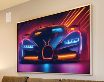 PRINTABLE Digital Artwork of a Black Bugatti in Neon Brilliance | Illuminate Your Space with a Digital Artwork of a Black Bugatti in Neon