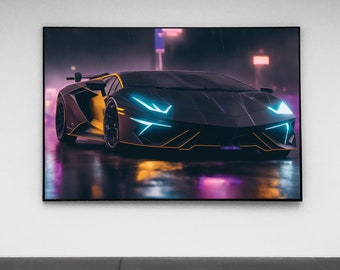 PRINTABLE Striking Digital Artwork of a Black Matt Lambo in the Rain |  Own a Digital Artwork of Black Matt Lambo Gliding Through the Rain