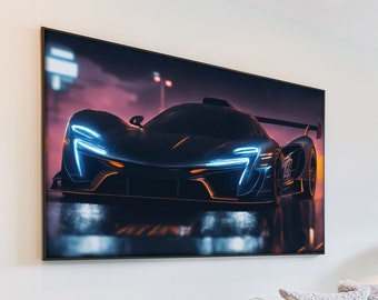 PRINTABLE Striking Digital Artwork of a Black Matte McLaren Embracing the Rain |  Experience the Thrill with a Artwork of a Black McLaren