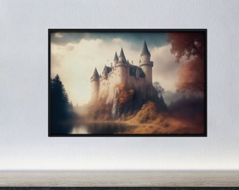 PRINTABLE Castle on the Hill: Captivating Digital Artwork Depicting a Majestic Fortress Amidst a Scenic Landscape | Castle Perched on a Hill