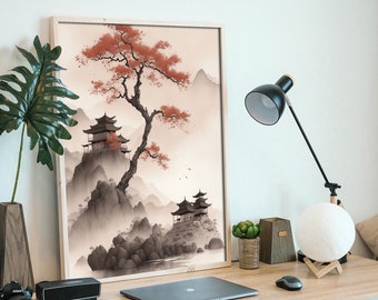 PRINTABLE  Vietnamese Village and Majestic Mountains in Watercolor DIGITAL Artwork | Step into beauty of Vietnam with this  digital artwork