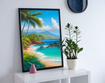 PRINTABLE Amazing Scenery of Hawaiian Tropical Island DIGITAL Artwork | Breathtaking Digital Artwork of Scenic Beauty of a Hawaiian Island