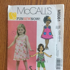 UNCUT Pattern/Girls Pants, Dress and Top Sewing Pattern McCalls 6061 - Size CDD (2-5)