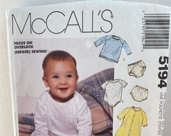 UNCUT Pattern/Infants Bunting/Gown/Jumpsuit/Shirt/Pants/Diaper Cover/Sewing Pattern McCalls 5194 - Size NB-S-M-L/Factory Folded/Vintage 1991