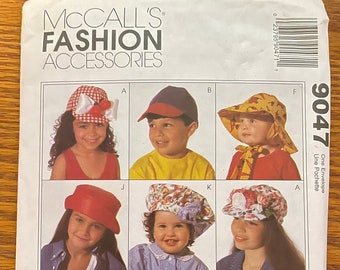 UNCUT Kids Hats Sewing Pattern McCalls Fashion Accessories 9047/Boys & Girls Hats/Sizes S (19.5"); Med (21"); L (22")/Vintage 1997