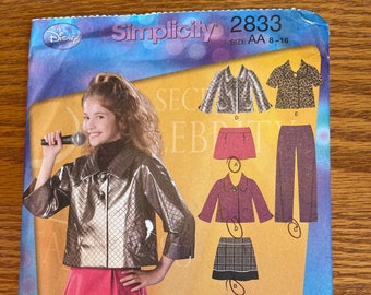 UNCUT Pattern/Girls and Girls Plus Pants, Skirt and Jacket/Hannah Montana Sewing Pattern Simplicity 2833 - Size AA (8-16)/Factory Folded