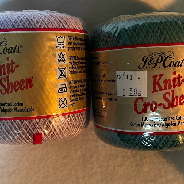 J&P Coats Knit-Cro-Sheen Crochet Cotton/Size 10/100% Mercerized Cotton/150 Yds/Wrapped Spools/Brand New/Color Lilac-Green/Ready To Ship