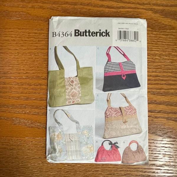 UNCUT Pattern/Misses Handbags/Sewing Pattern/Butterick B4364/3 Lined Bags/Ladies Purse/Vintage 2004/Brand New/RTS