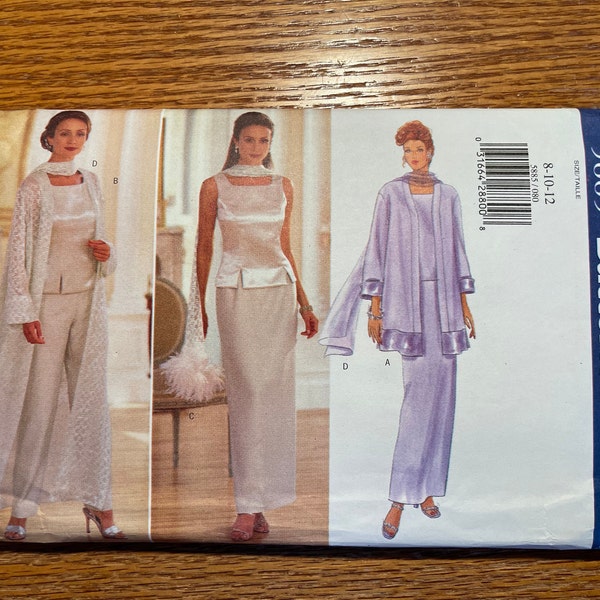 UNCUT Pattern/Misses-Petite Duster-Top-Skirt-Pants-Scarf/Elegant Wear Sewing Pattern Butterick5885/Size 8-10-12/1998/Vintage/Ready To Ship