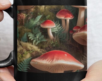 Taza de hongo 3D, taza de café del bosque encantado, regalo para amantes de la naturaleza, taza de cerámica con hongo rojo de fantasía, artículos para beber de estilo rústico con bosque botánico.