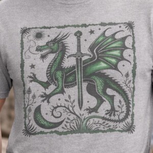 Celtic Dragon Shirt, Block Print Tee, Medieval Fantasy Top, Castlecore Clothing, Viking Dragon Gift, Knightcore Design Renaissance Fair Wear