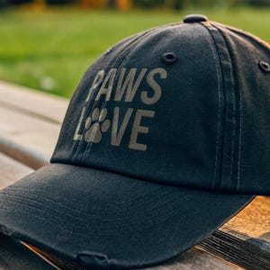 Dog Mom Hat Dog Dad Hat - Paws & Love Distressed Dad Cap, Paw Print Cotton-Twill Baseball Hat, Gift for Dog Lovers