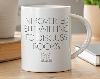 Introvert Mug - Introverted But Willing to Discuss Books - Minimalist Book Lover Mug, Reader Gift for Women, Men, Book Club Coffee Cup