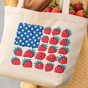 Strawberry Tote Bag for Summer - Cute Fruit Print Tote for Strawberry Lovers - Grocery, Spring, Farmers Market, and Summer Bags and Totes