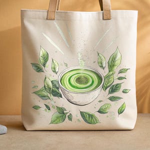 Matcha Lover Gift - Aesthetic Matcha Tote Bag for Tea Drinkers - Minimalist Cute Canvas Grocery Tote for Farmers Market or Shopping