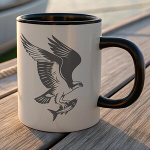 Bird Lover Mug Osprey Art - Fishing Dad Coffee Cup - Coastal Wildlife Drinkware - Nautical Captain Custom Boat Gift