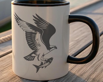Caneca para amantes de pássaros Osprey Art - Caneca de café para pais pescadores - Artigos para bebidas sobre vida selvagem costeira - Presente personalizado para capitão náutico