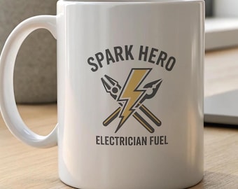 Caneca de café para eletricistas - Spark Hero Electrician Fuel Power Tools Gift - Presente engraçado de aniversário e Natal para eletricistas