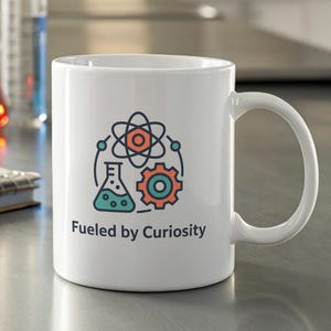 Science Coffee Mug for STEM Professionals - Geek Mug for Scientists, Engineers & Nerds - Fueled by Curiosity Ceramic Gift for Science Lovers