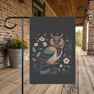 Owl Garden Flag - Cottagecore Yard Banner, Nature Garden Flag, Dark Cottagecore Outdoor Decor, Custom Garden Flag Gift