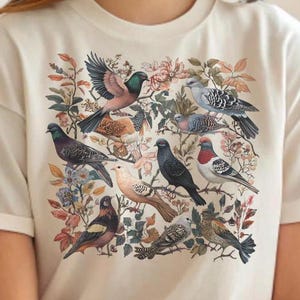Shirt duif, shirt botanische vogel, vintage duif T-shirt, cadeau vogelnerd, T-shirt birdwatcher, top natuurliefhebber, stedelijke vogelkunst