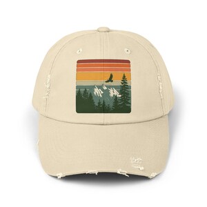 National Park Hat - Retro Sunset Mountain Dad Cap, Distressed Vintage Hiking Dad Hat, Cotton Twill Adventure Gift Stone