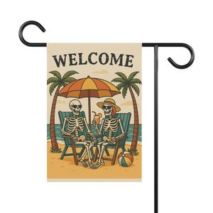 Skeleton Garden Flag - Spooky Garden Flag - Beach Skeleton Flag - Summer Skeleton Flag - Halloween Garden Flag image 9