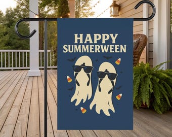 Summerween Ghost Flipflop Garden Banner Flag - Halloween Summer Decor - Upiorna letnia impreza na trawniku - Upiorny wzór (12"×18")