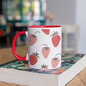 Strawberry Mug Modern Ceramic Coffee Cup Minimalist Fruit Design Cute Gift for Her Farmhouse Kitchen Decor Strawberry Lover Tea Mug