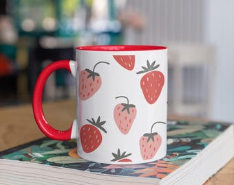Caneca de morango moderna xícara de café de cerâmica design minimalista de frutas presente fofo para ela decoração de cozinha de fazenda caneca de chá amante de morango
